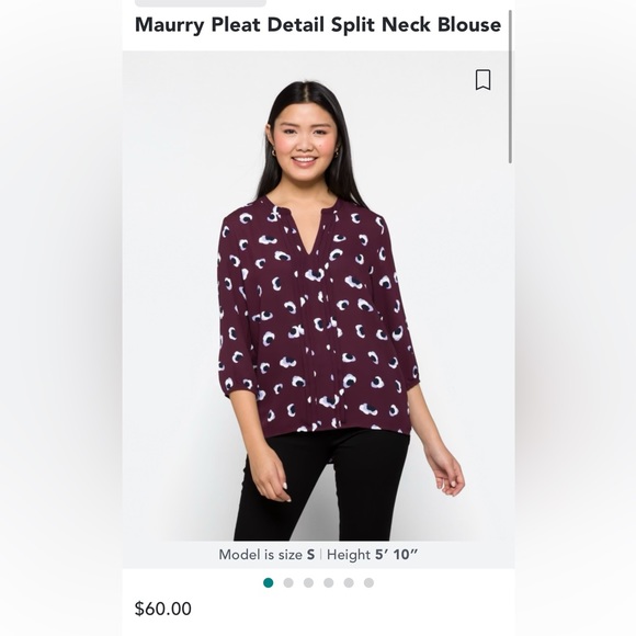 41 Hawthorn Maury Burgundy Pleat Detail Split Neck Blouse NWT - Picture 2 of 6